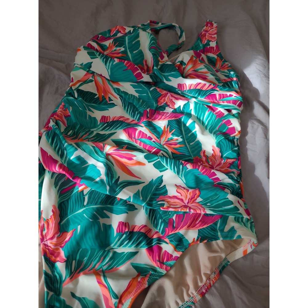 NWT Kona Sol Women SZ XL 16 full coverage tummy control tropical print swim vaca - Picture 9 of 10